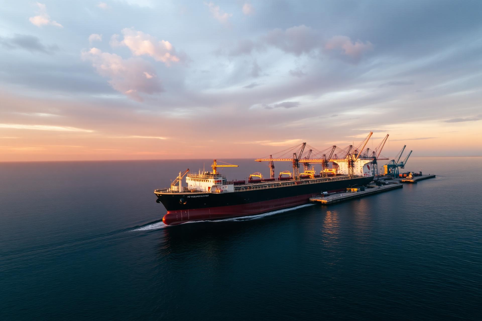 Oil tanker at deep-water port at golden hour