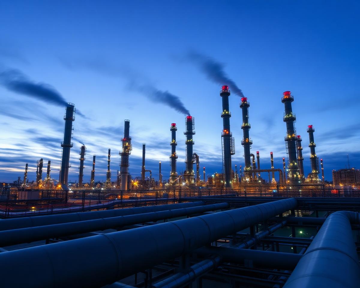 Petrochemical facility at blue hour